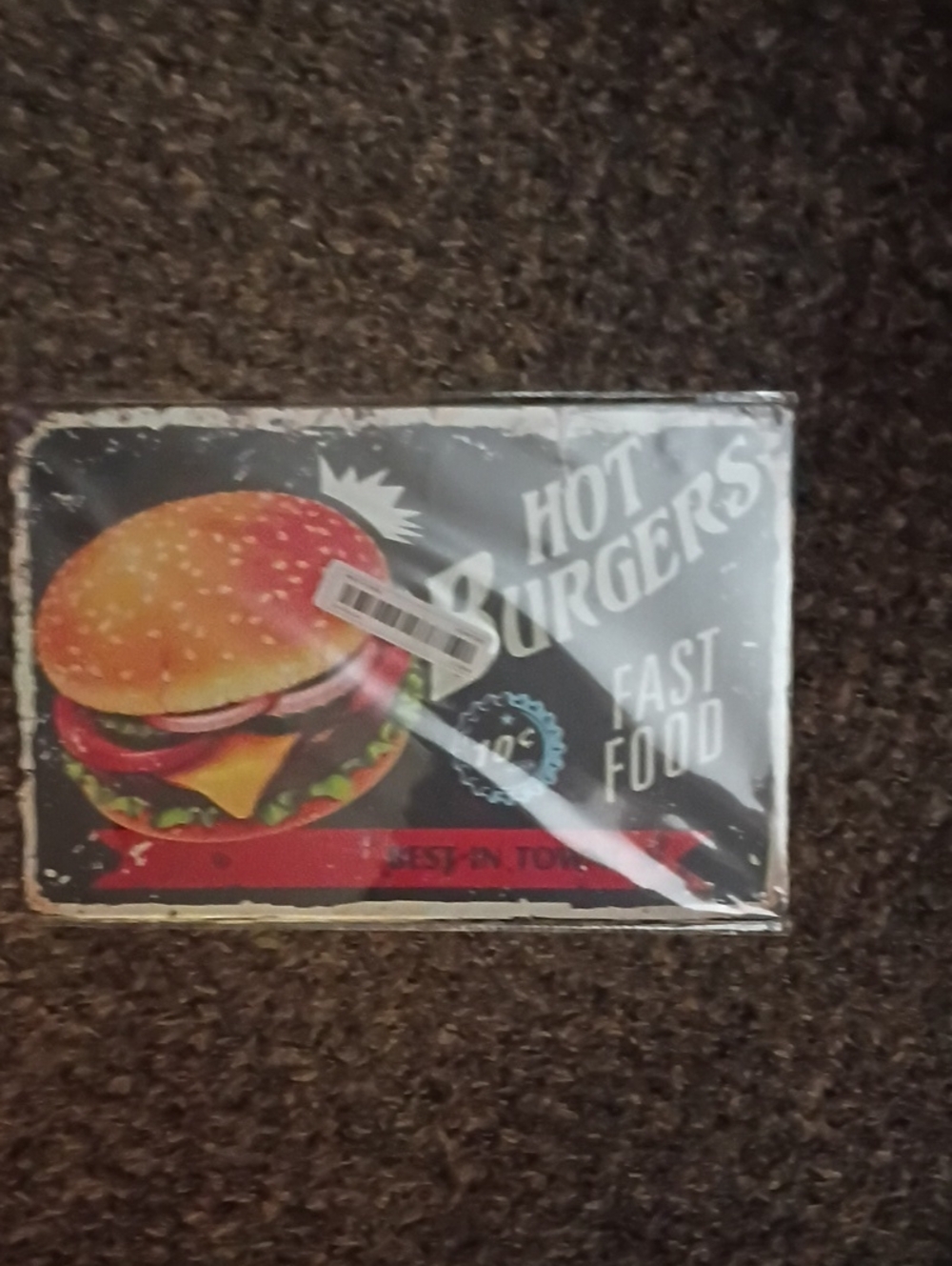 Vintage-Style Hot Burgers Metal Sign - Black